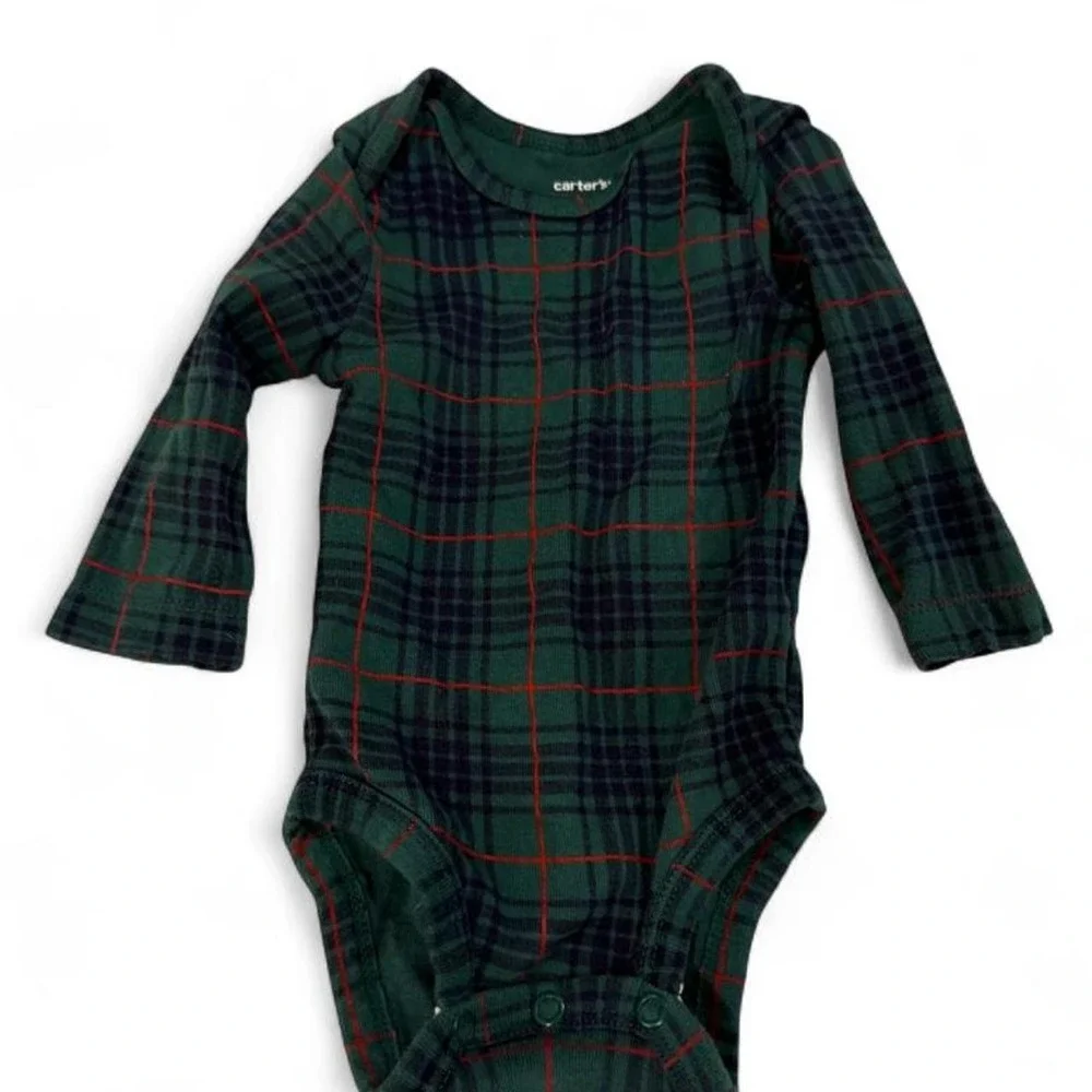 Carters Baby Boys Long Sleeve Plaid Bodysuit Green Navy Blue Red Tartan 3 Months
